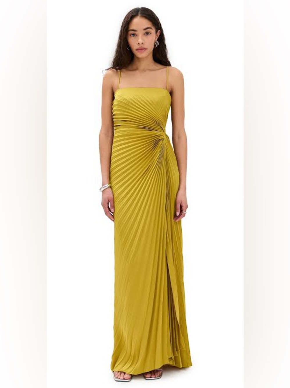 A.L.C. Mustard Pleated Twist-Front Maxi Dress Size SP25